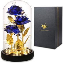 Load image into Gallery viewer, 3 Head Beautiful Roses with Golden Stem & LED (Ships from USA)
