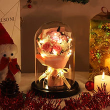 Load image into Gallery viewer, Beautiful Soap Rose Bouquet with LED in Glass Dome (Ships from USA)