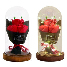 Load image into Gallery viewer, LED Light Soap Rose Flower Bouquet In Glass Dome - Galaxy Rose
