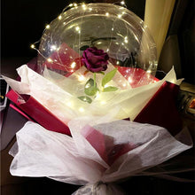 Load image into Gallery viewer, Silk Rose Inside LED Luminous Transparent Ballon Bouquet - Galaxy Rose