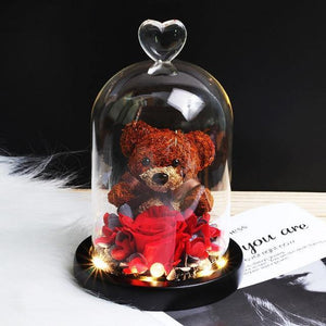 Mini Rose Bear In Glass Dome
