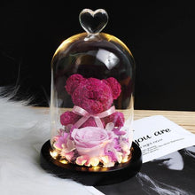 Load image into Gallery viewer, New Mini Rose Bear In Glass Dome With Night Light - Galaxy Rose