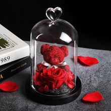 Load image into Gallery viewer, New Mini Rose Bear In Glass Dome With Night Light - Galaxy Rose