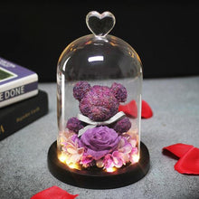 Load image into Gallery viewer, New Mini Rose Bear In Glass Dome With Night Light - Galaxy Rose