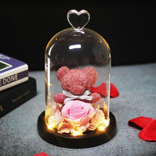 Load image into Gallery viewer, Mini Rose Bear In Glass Dome