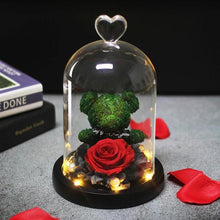 Load image into Gallery viewer, Mini Rose Bear In Glass Dome