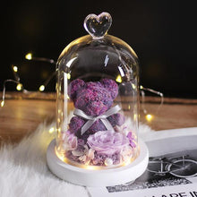Load image into Gallery viewer, New Mini Rose Bear In Glass Dome With Night Light - Galaxy Rose