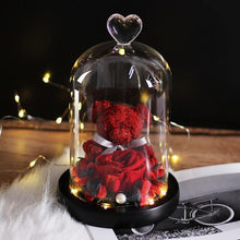 Load image into Gallery viewer, New Mini Rose Bear In Glass Dome With Night Light - Galaxy Rose