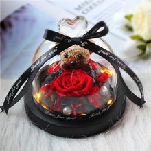 Load image into Gallery viewer, New Mini Rose Bear In Glass Dome With Night Light - Galaxy Rose