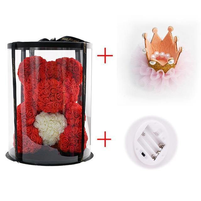 Rose Teddy Bear In Round Box With Little Crown & Led Light (38CM/14.5I ...