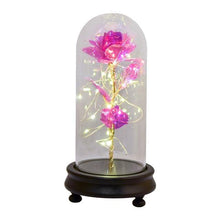 Load image into Gallery viewer, Gold Foil Home Decor LED Flowers In Glass Dome - Galaxy Rose