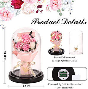 Beautiful Soap Rose Bouquet with LED in Glass Dome (Ships from USA)