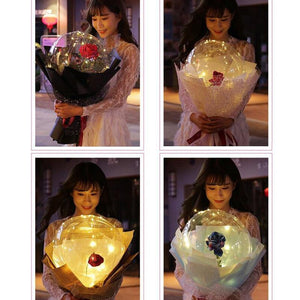 Silk Rose Inside LED Luminous Transparent Ballon Bouquet - Galaxy Rose