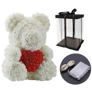 40cm Bear Of Artificial Soap Roses With LED Gift Box - Galaxy Rose