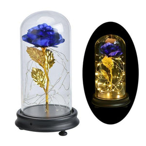 Gold Foil Home Decor LED Flowers In Glass Dome - Galaxy Rose