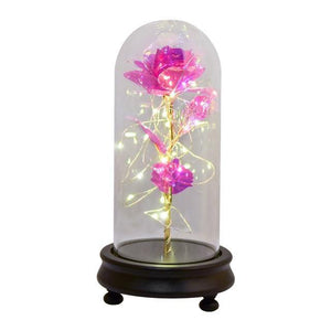 Gold Foil Home Decor LED Flowers In Glass Dome - Galaxy Rose